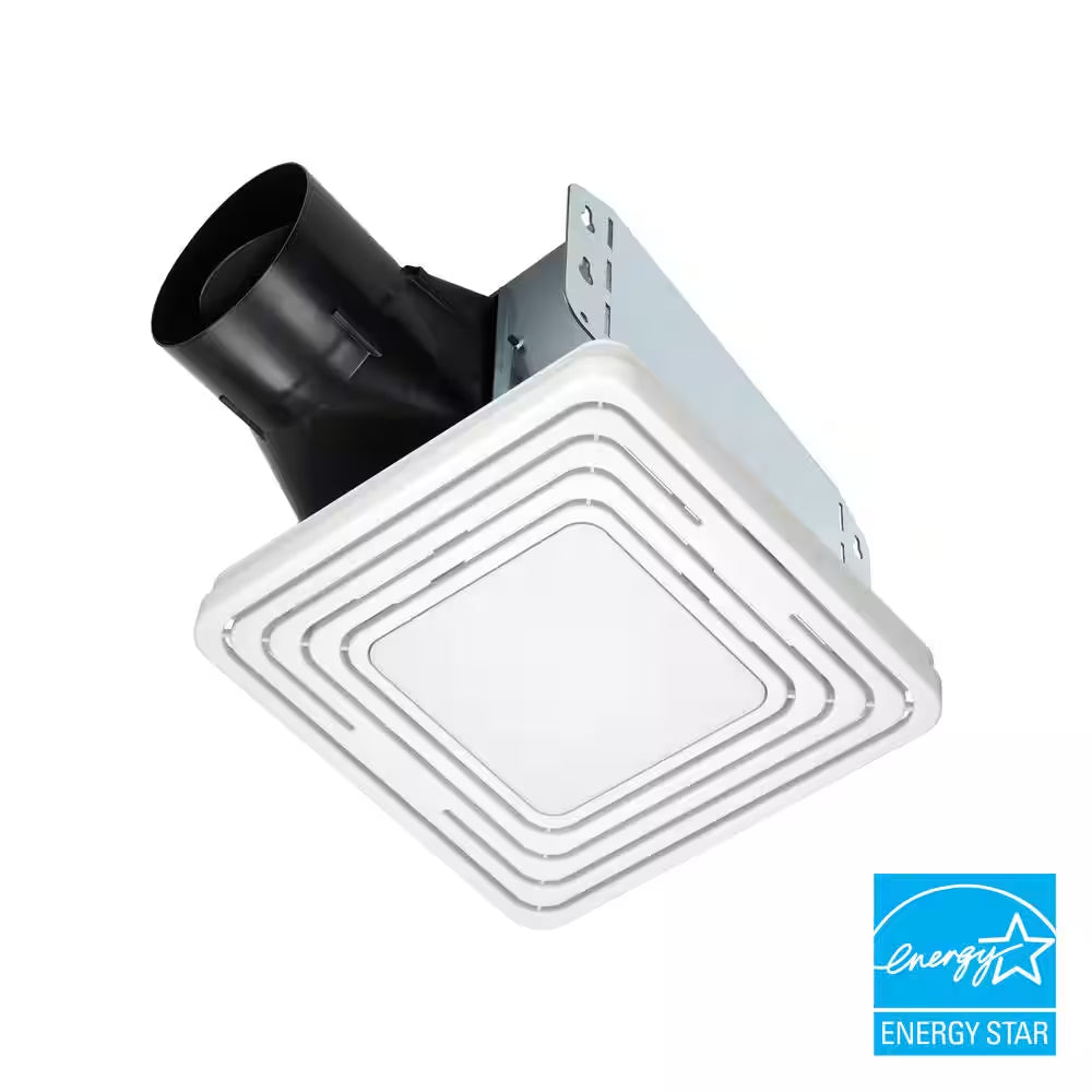 Roomside Series, White, 50 CFM, No Cut- Roomside Installation Bathroom Fan with Light, ENERGY STAR, Bathroom Exhaust Fan