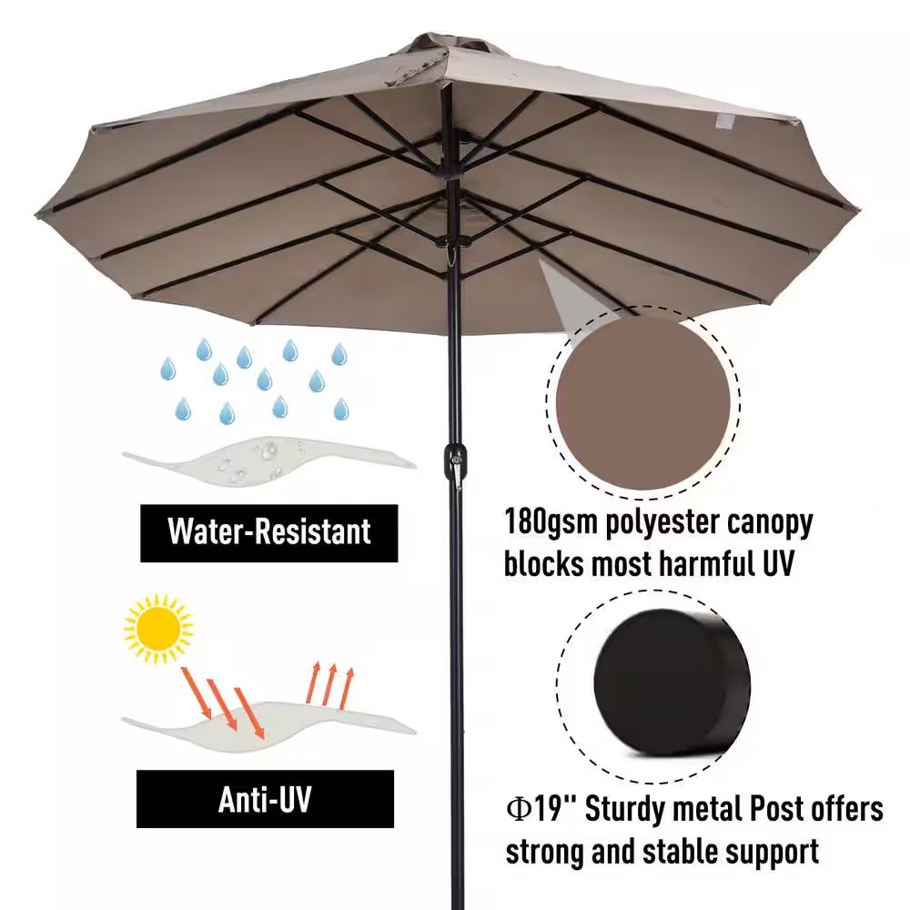 15 Ft. Steel Rectangular Outdoor Double Sided Market Patio Umbrella with UV Sun Protection & Easy Crank in Tan