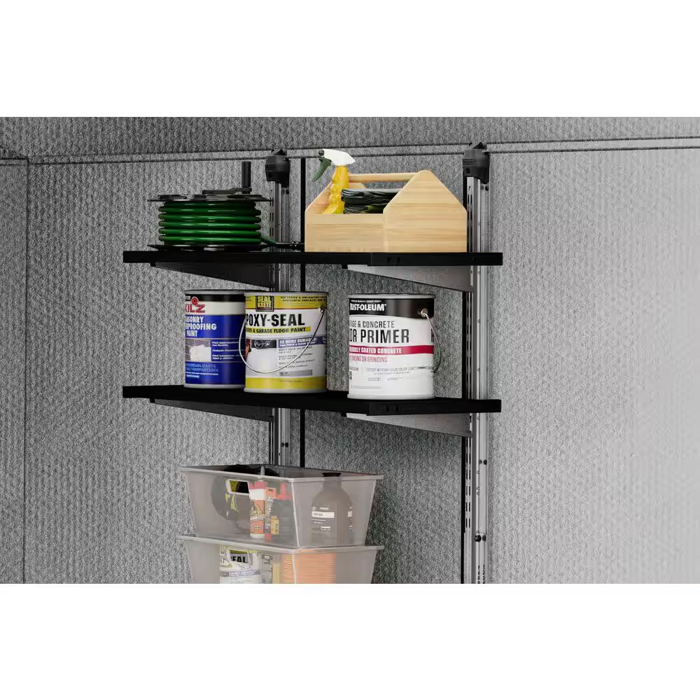 12 In. W X 40 In. H Black Adjustable Shelve Kit and Rack for Outdoor Storage Sheds Wall Shelving