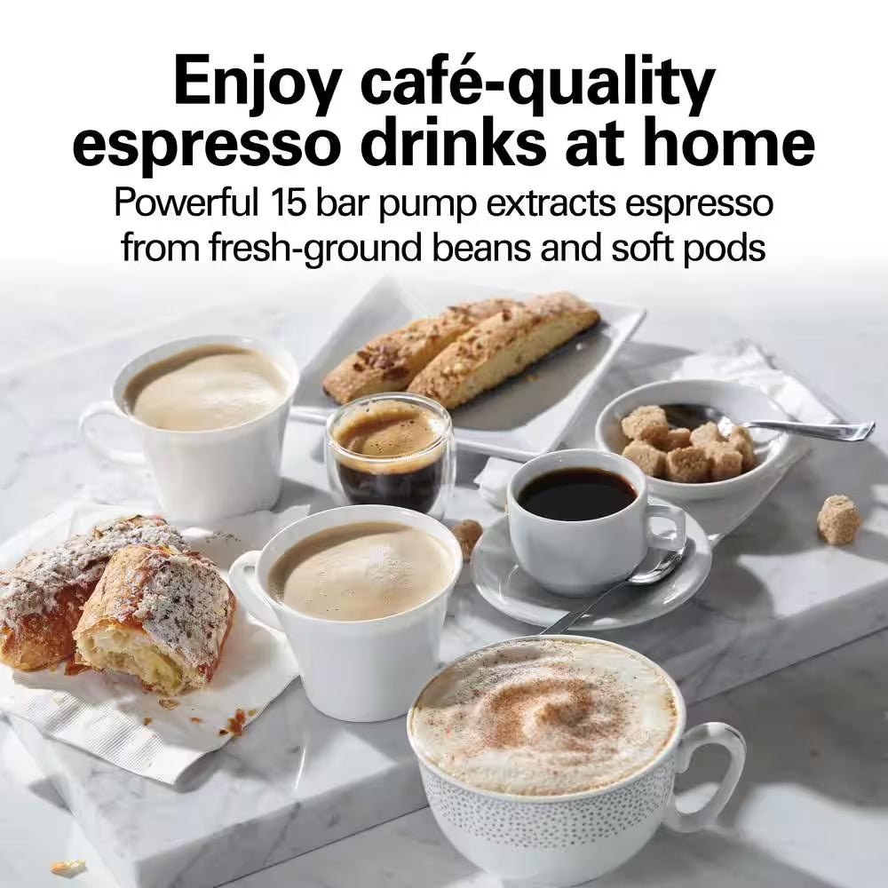 2-Cup Black Espresso Maker with 15-Bar Pump