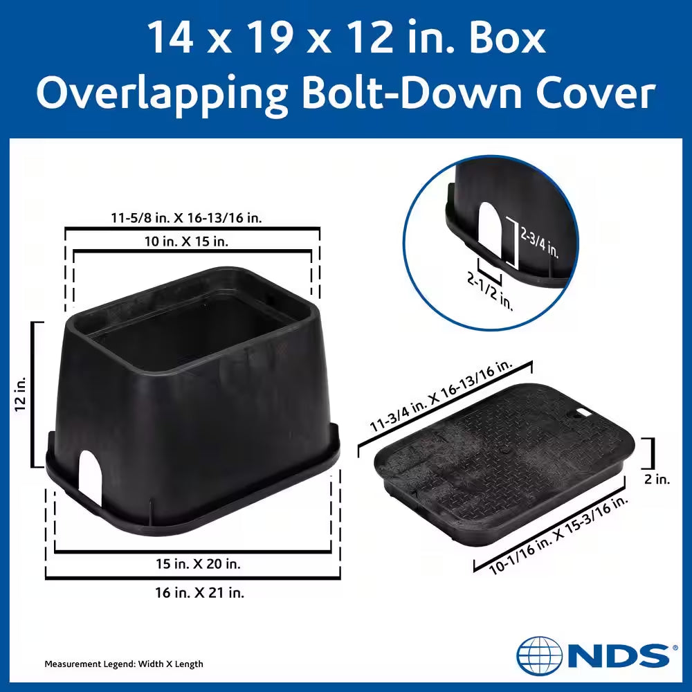14 In. X 19 In. Rectangular Standard Series Valve Box & Cover, 12 In. Height, Black Box, Black Recycled Water Cover