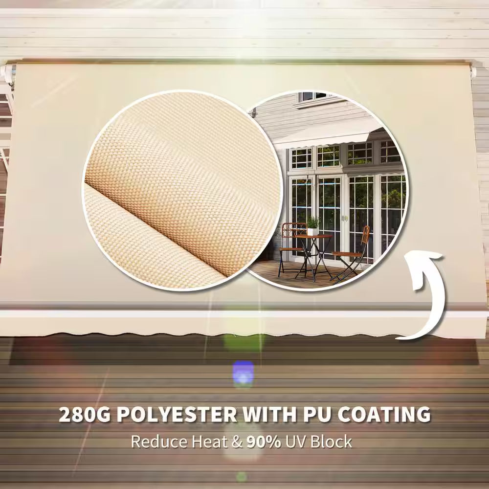 10 Ft. X 8 Ft. Manual Retractable Sunshade Patio Awning with UV Protection and Easy Crank Opening Beige Sand