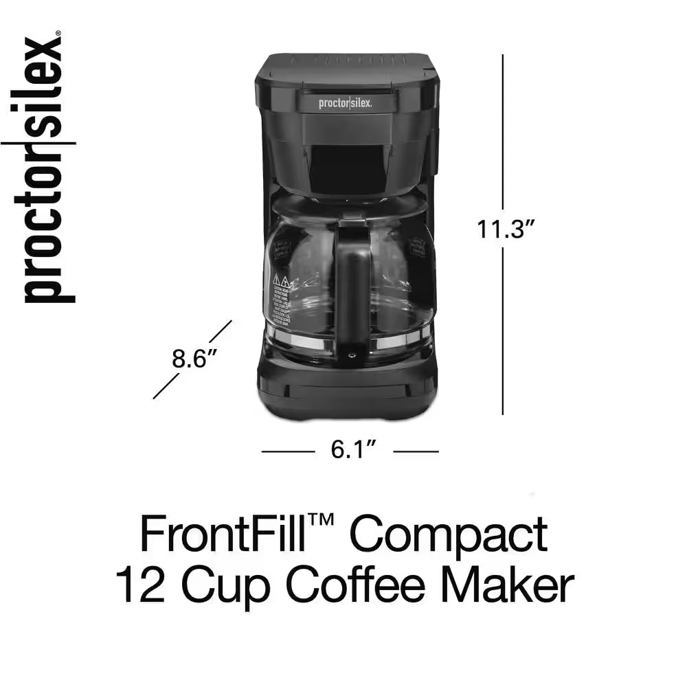 12-Cup Black Front Fill Compact Drip Coffee Maker
