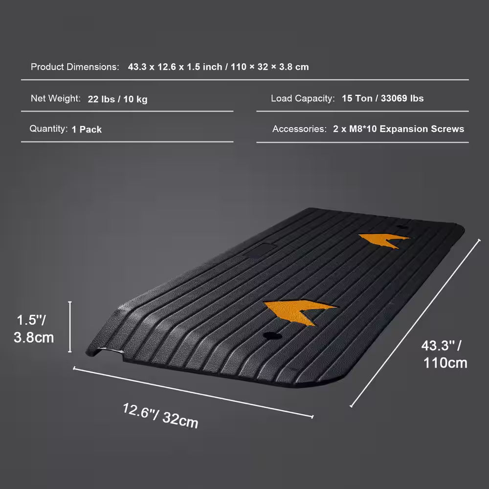 Upgraded Rubber Threshold Ramp, 1.5 In. Rise Wheelchair Ramp Doorway, Natural Curb Ramp Rated 33069 Lbs. Load Capacity