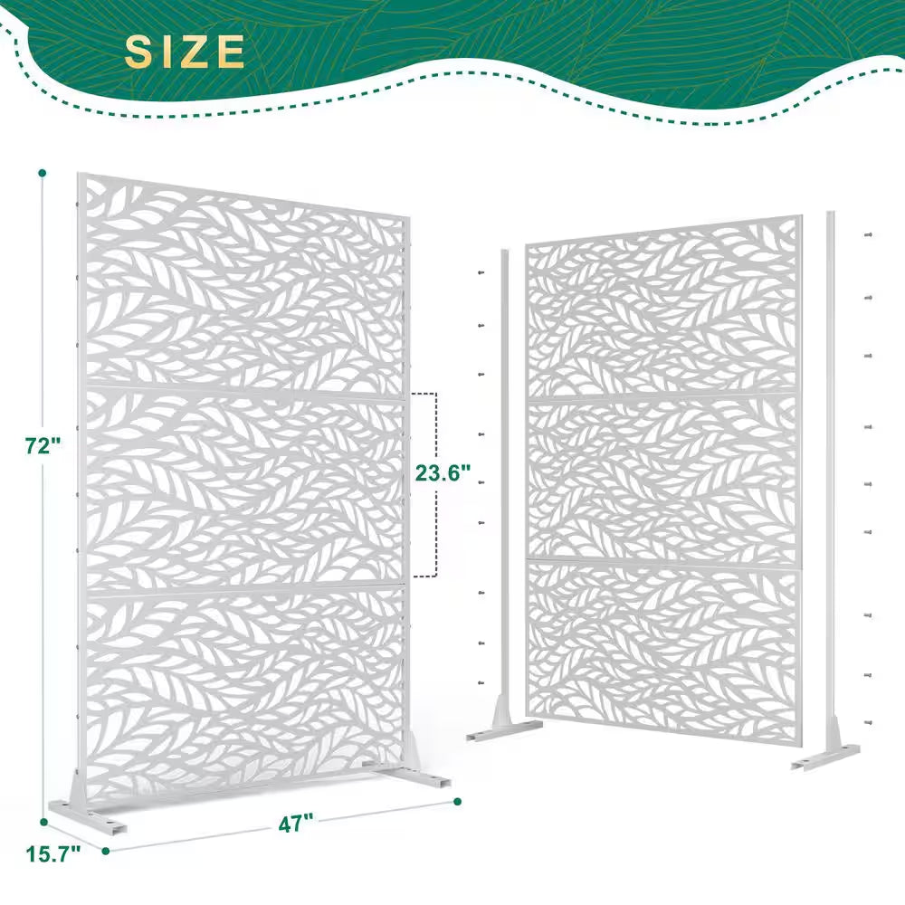 72 In. H X 47 W Metal Privacy Screen for Deck Patio Balcony Garden, Freestanding Decorative Privacy Screen and Panels