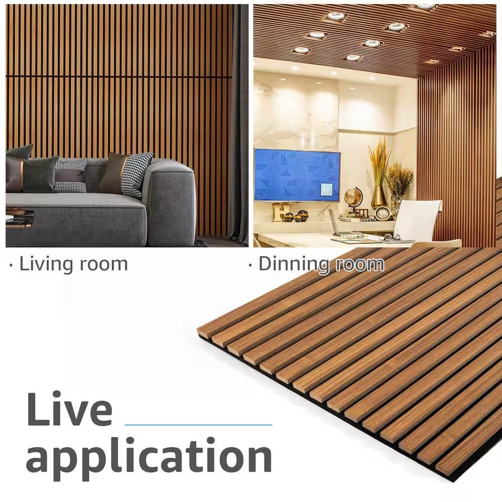 0.83 In. X 2 Ft. X 4 Ft. Dark Oak Slat MDF Acoustic Decorative Wall Paneling, 3D Sound Absorbing Panel(31 Sq. Ft./Case)