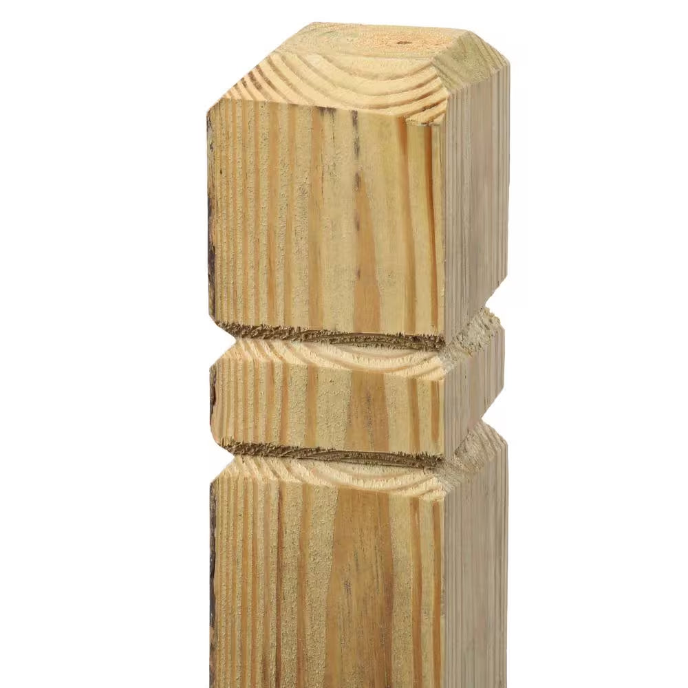 4 In. X 4 In. X 4-1/2 Ft. Pressure-Treated Wood Double V-Groove Deck Post