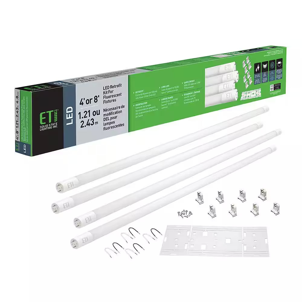 48-Watt 4 Ft. Linear Daylight (5000K) LED Tube Light Bulb Retrofit Conversion Kit Replaces 8 Ft. T8 T12 Fluorescent Bulb