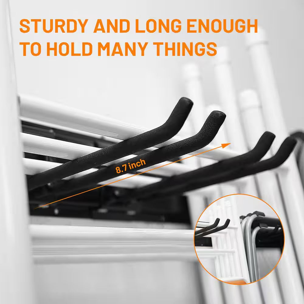 48 In. W X 4 In. H Wall-Mounted Heavy Duty Black Tool Rack Organizer with 6 Adjustable Hooks for Garage, Barn and Shed