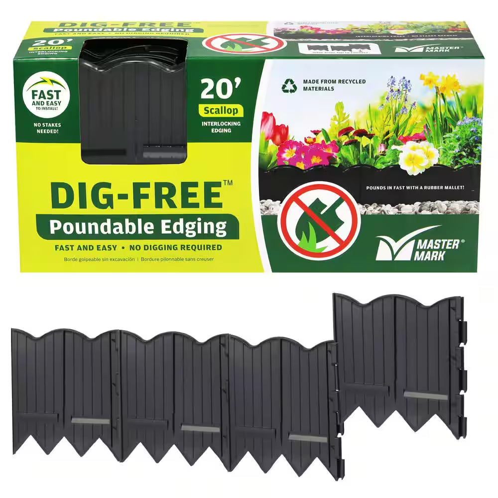 Border Master 20 Ft. Recycled Plastic Poundable Landscape Lawn Edging with Connectors Black