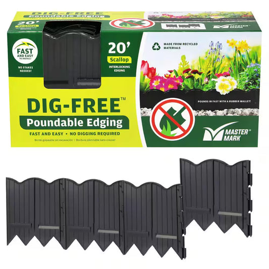 Border Master 20 Ft. Recycled Plastic Poundable Landscape Lawn Edging with Connectors Black