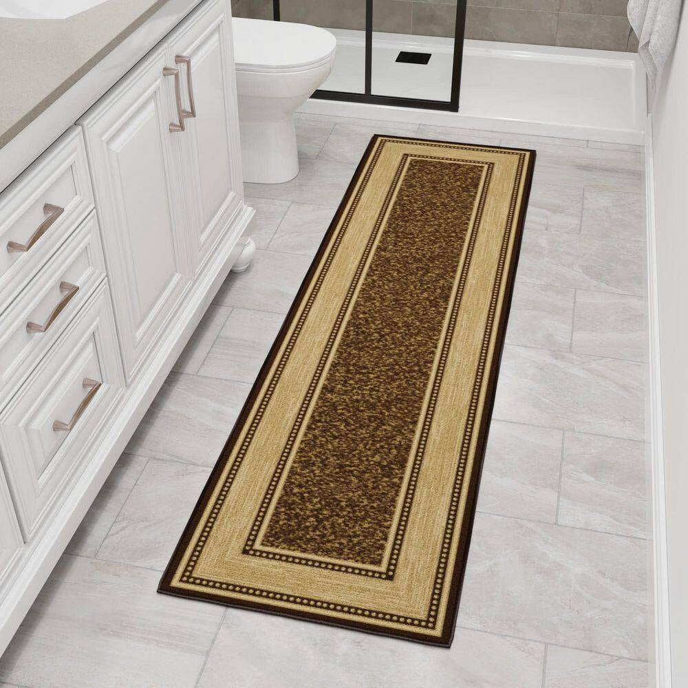 Ottohome Collection Non-Slip Rubberback Bordered Design 2X7 Indoor Runner Rug, 1 Ft. 10 In. X 7 Ft., Dark Brown