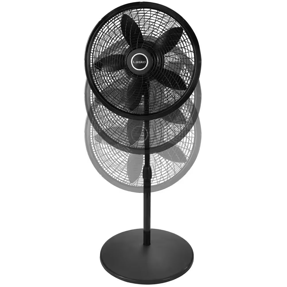 Cyclone 18 In. 3 Speed Oscillating Pedestal Fan for Home in Black with Adjustable Height, Tilt Back Head, Easy Assembly