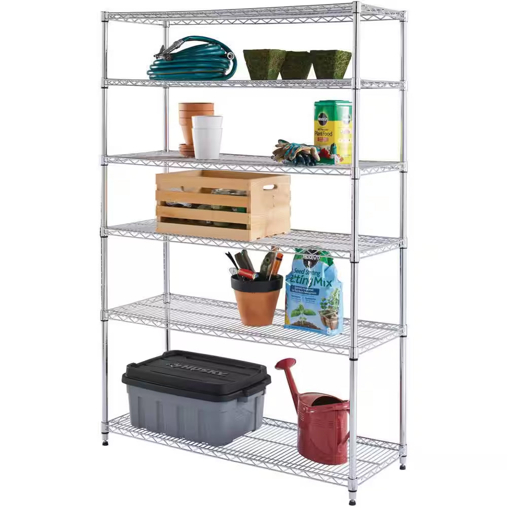 6-Tier Commercial Grade Heavy Duty Steel Wire Shelving Unit in Chrome (48 In. W X 72 In. H X 18 In. D)