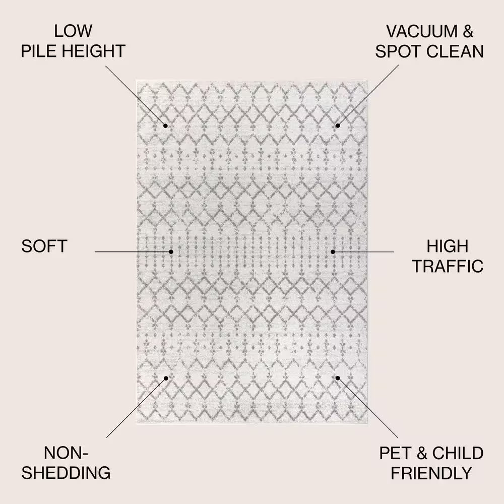 Moroccan Hype Boho Vintage Diamond Cream/Gray 5 Ft. X 8 Ft. Area Rug