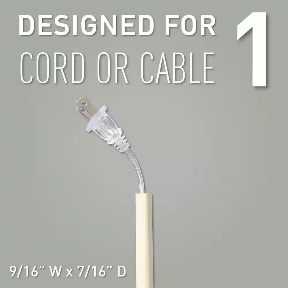 Wiremold Cordmate Cord Cover 9 Ft. Kit, Cord Hider for Home or Office, Holds 1 Cable, Ivory