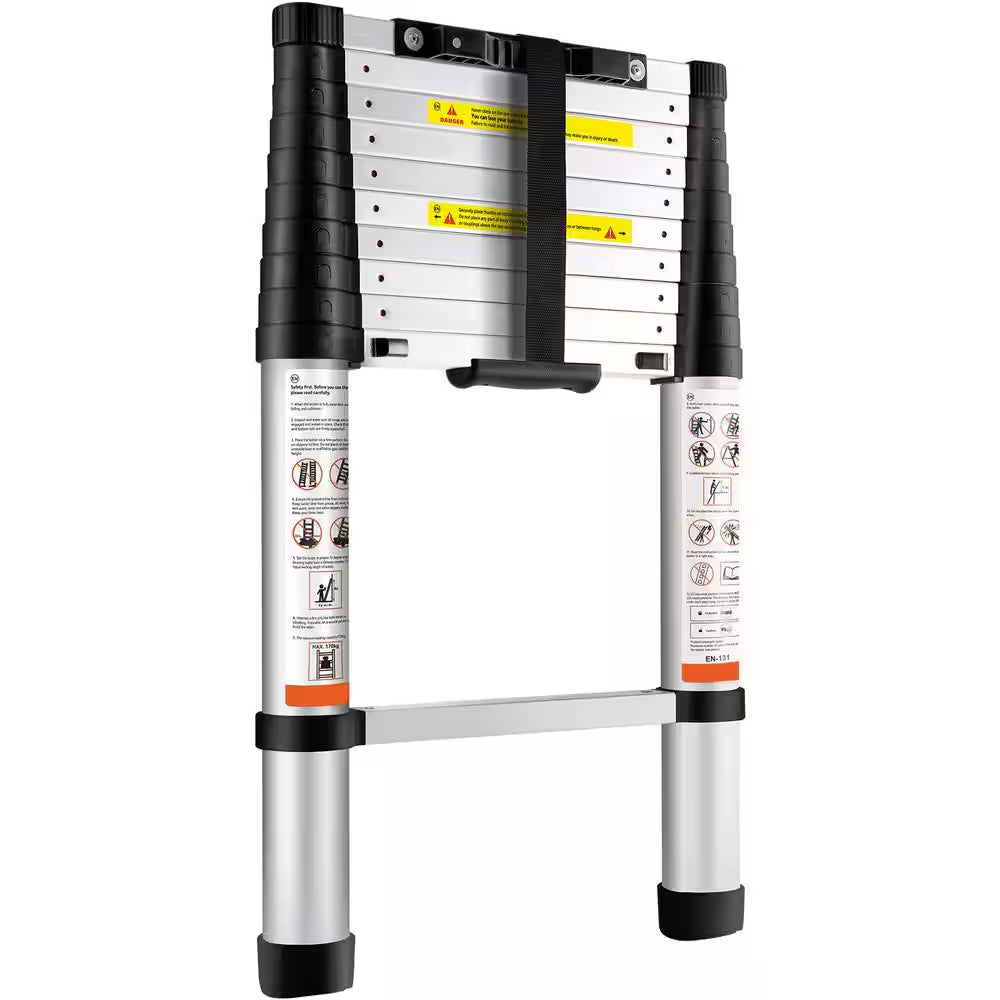 Telescoping Ladder, 10.5 Ft. Aluminum 1-Button Retraction Collapsible Extension Ladder, 375 Lb. Capacity