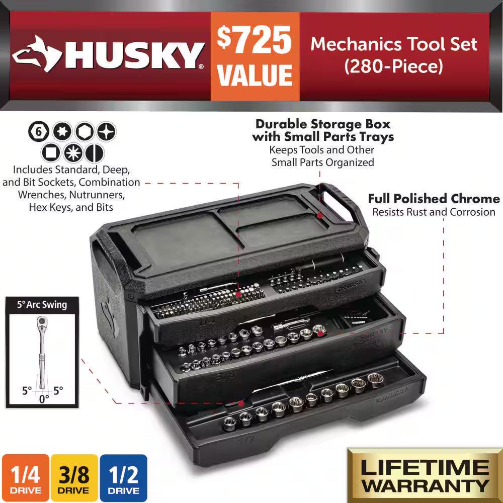 280-Piece Sae/Metric Mechanics Tool Set with Tool Box