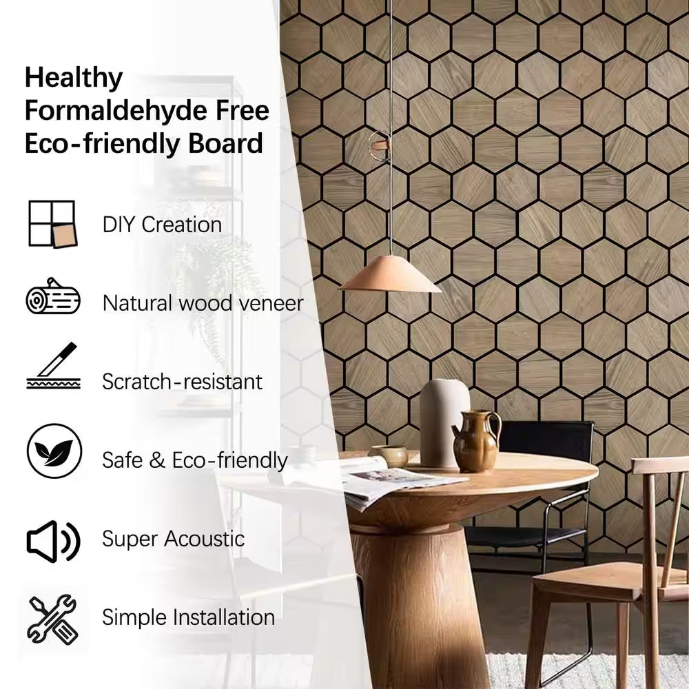 0.7 In. X 2 Ft. X 2.5 Ft. Natural Walnut Wood Acoustic Panels, Brown MDF Decorative Wall Paneling (4-Piece/Box)