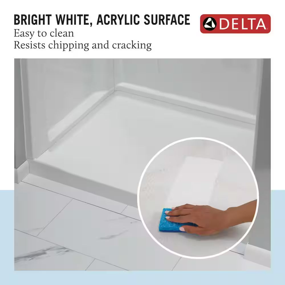 Classic 500 48 In. L X 34 In. W Alcove Shower Pan Base with Center Drain in High Gloss White