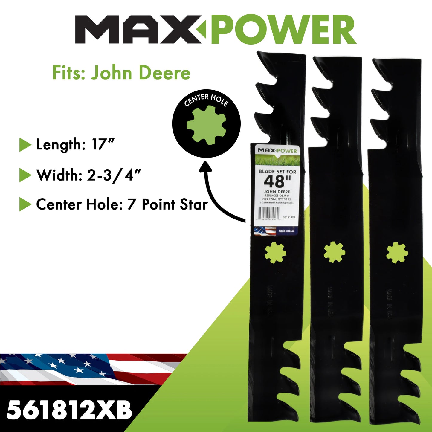48-In Deck Mulching Mower Blade for Riding Lawn 3 -Pack Replaces OEM Numbers GX21784, GX21786, and GY20852