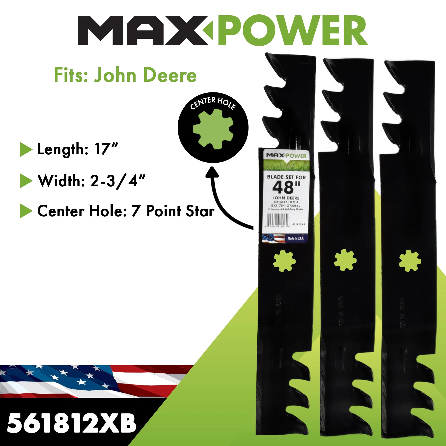 48-In Deck Mulching Mower Blade for Riding Lawn 3 -Pack Replaces OEM Numbers GX21784, GX21786, and GY20852