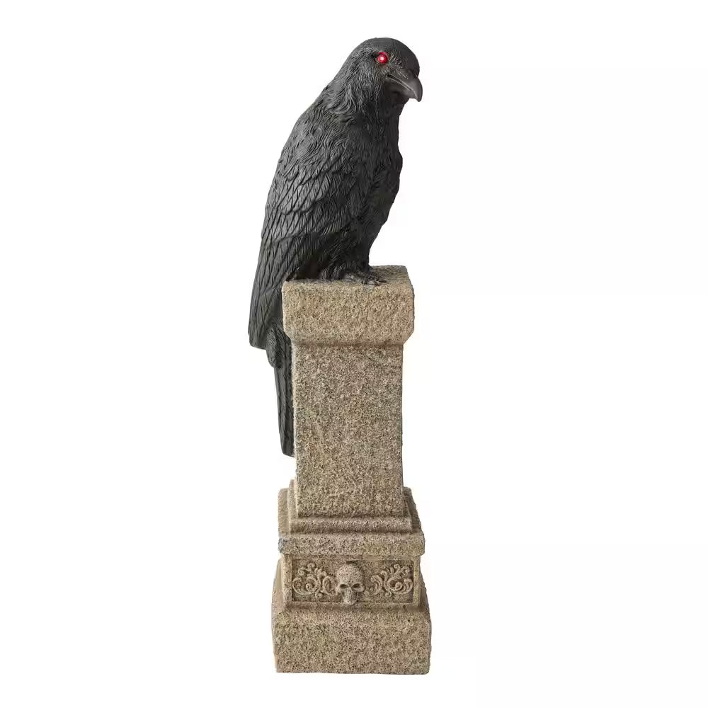 3 Ft Grave & Bones Hand Painted LED Perched Raven