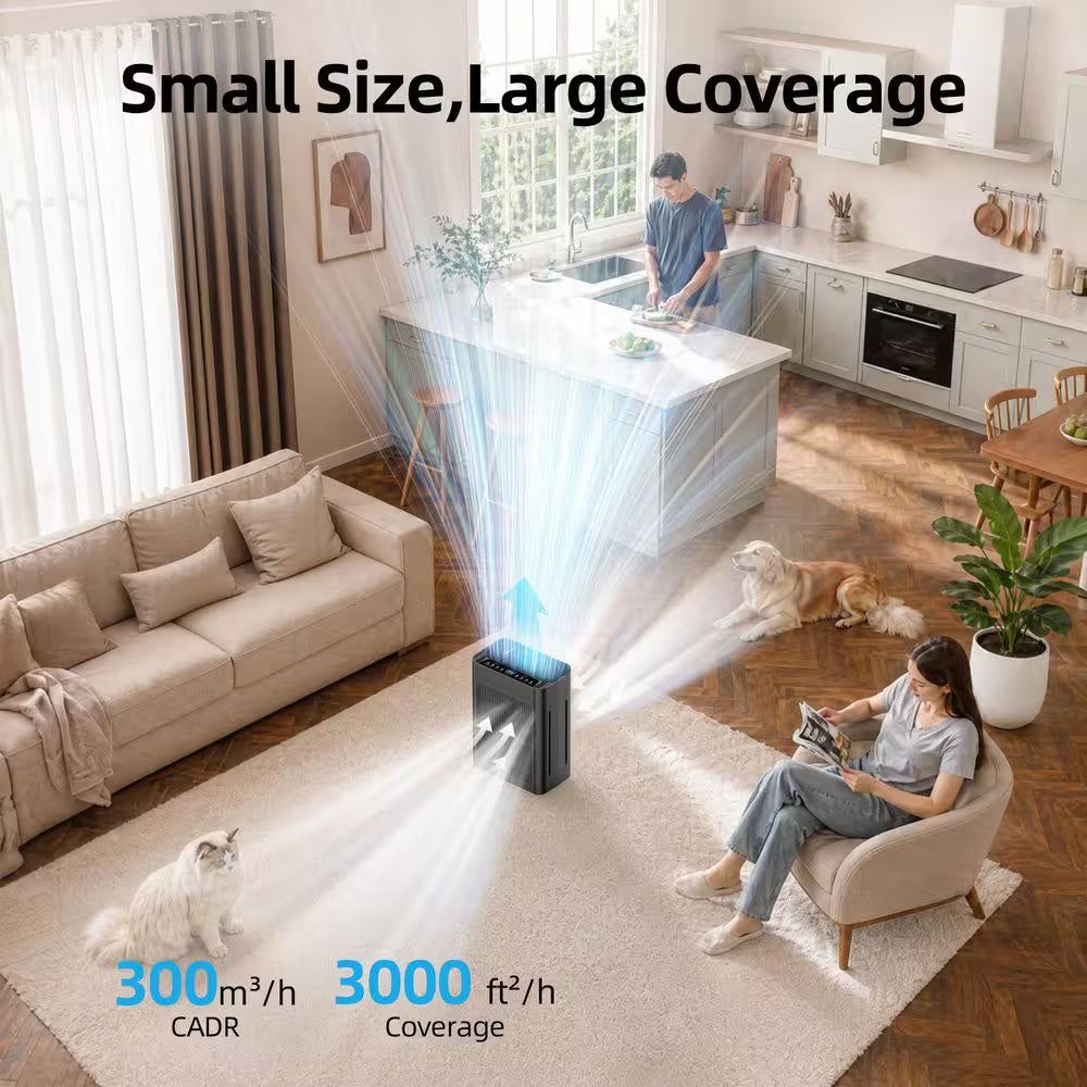 3000 Sq. Ft. Black HEPA Personal Room Air Purifier with Smart Controls and Whisper-Quiet, Air Quality Monitoring