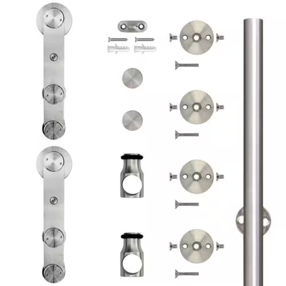 96 In. Stainless Steel Strap Sliding Door Hardware Kit for Wood or Glass Door