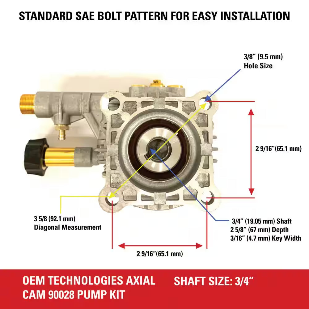OEM Technologies Horizontal Axial Cam Pump Kit 90028 for 3300 PSI at 2.4 GPM Pressure Washers