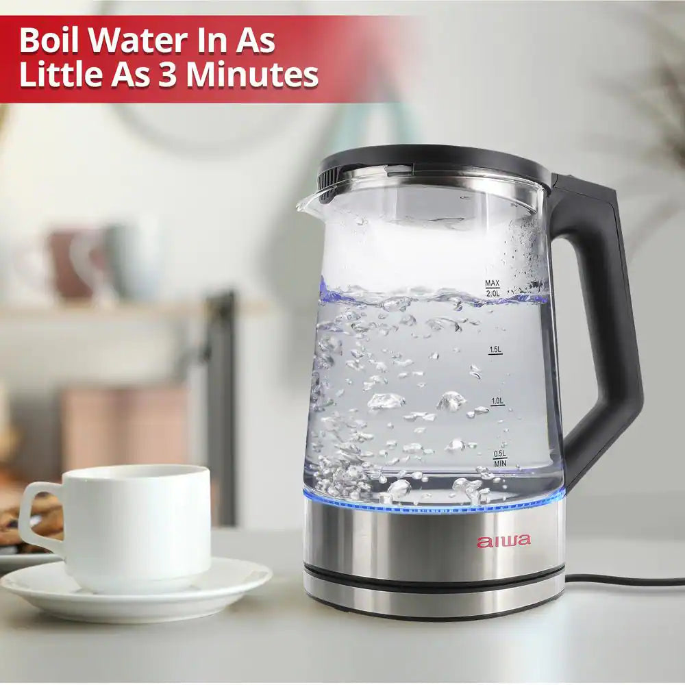 Electric Black Tea Kettle 8.4 Cups with Blue Indicator Lights