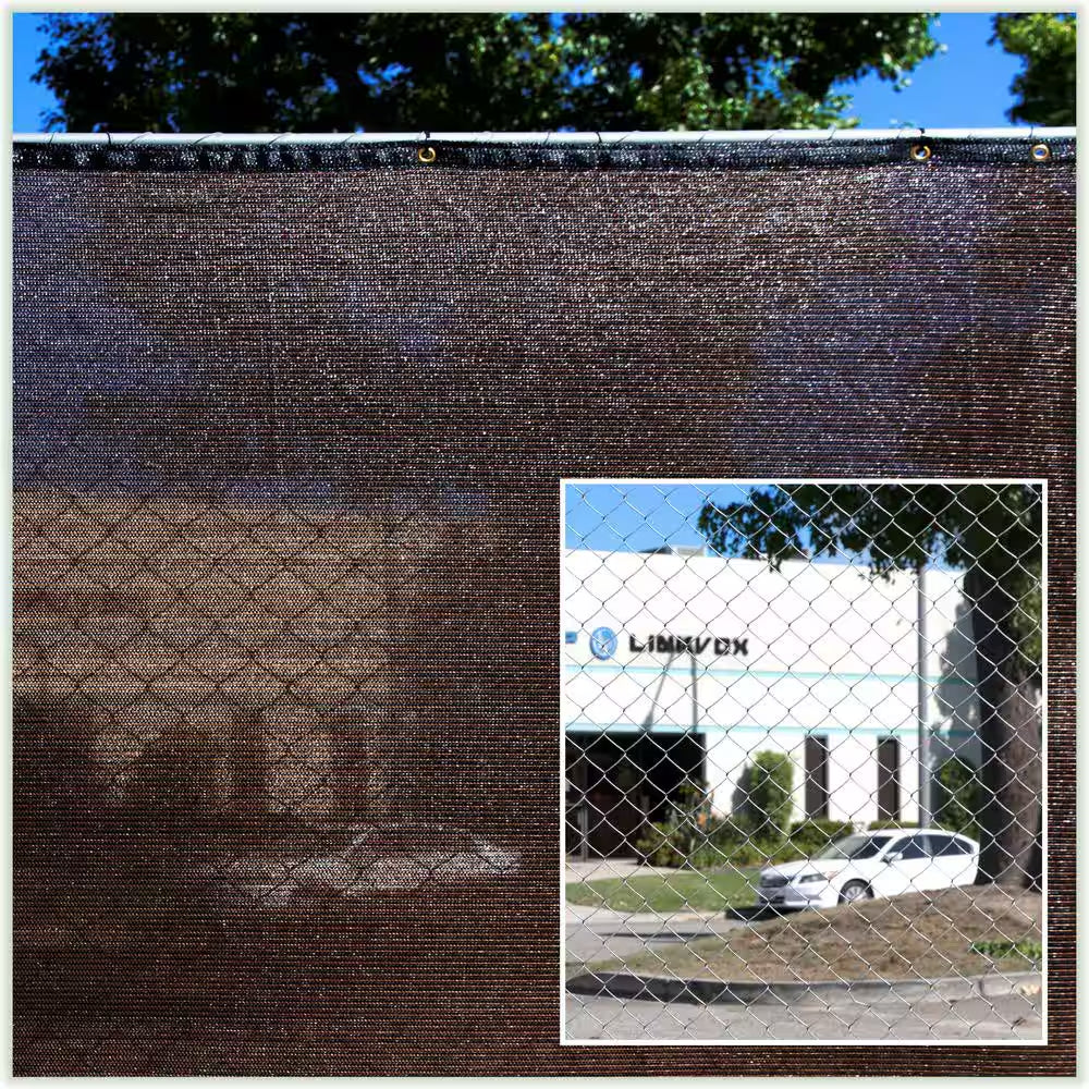 3 Ft. X 10 Ft. Brown Privacy Fence Screen Mesh Fabric Cover Windscreen with Reinforced Grommets for Garden Fence
