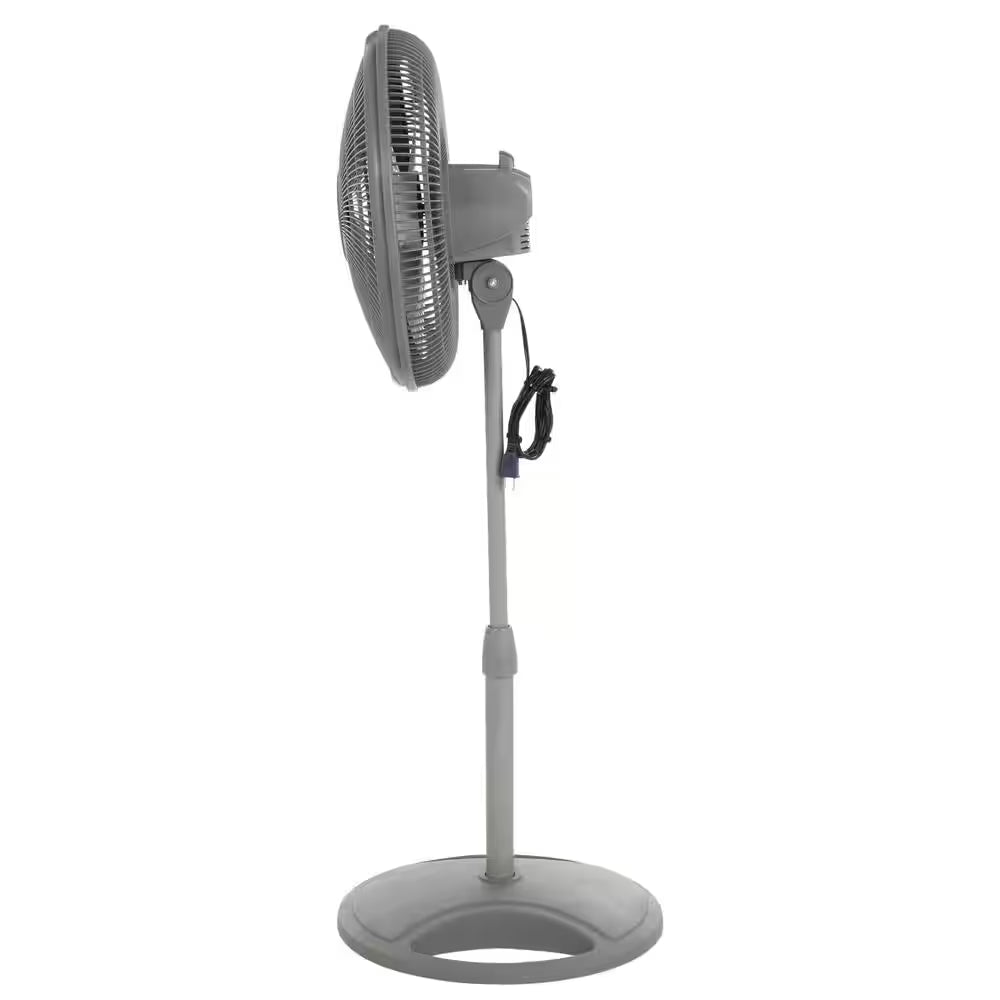 16 In. 3 Speed Oscillating Pedestal Fan with Adjustable Height, Easy Assembly, and Quiet Cooling for Any Room in Gray