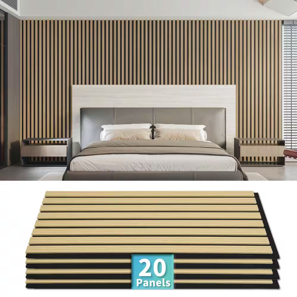 2/5 In. X 1 Ft. X 2 Ft. Yellow Oak MDF Decorative Acoustic Wall Paneling, 3D Soundproof Slat Wall Panels (20-Pack)
