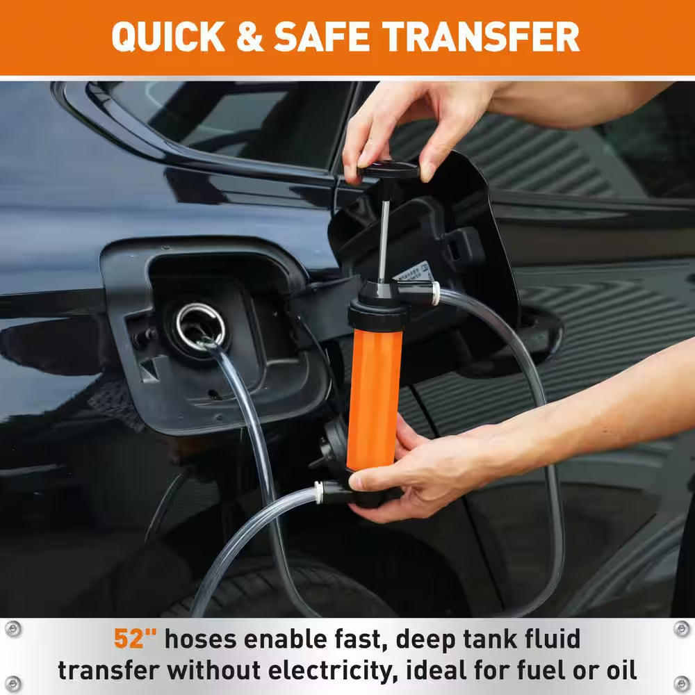Manual Plastic Siphon Transfer Pump Kit with Hoses Air Pressure Hose for Gas Oil Water Portable Fluid Drainage