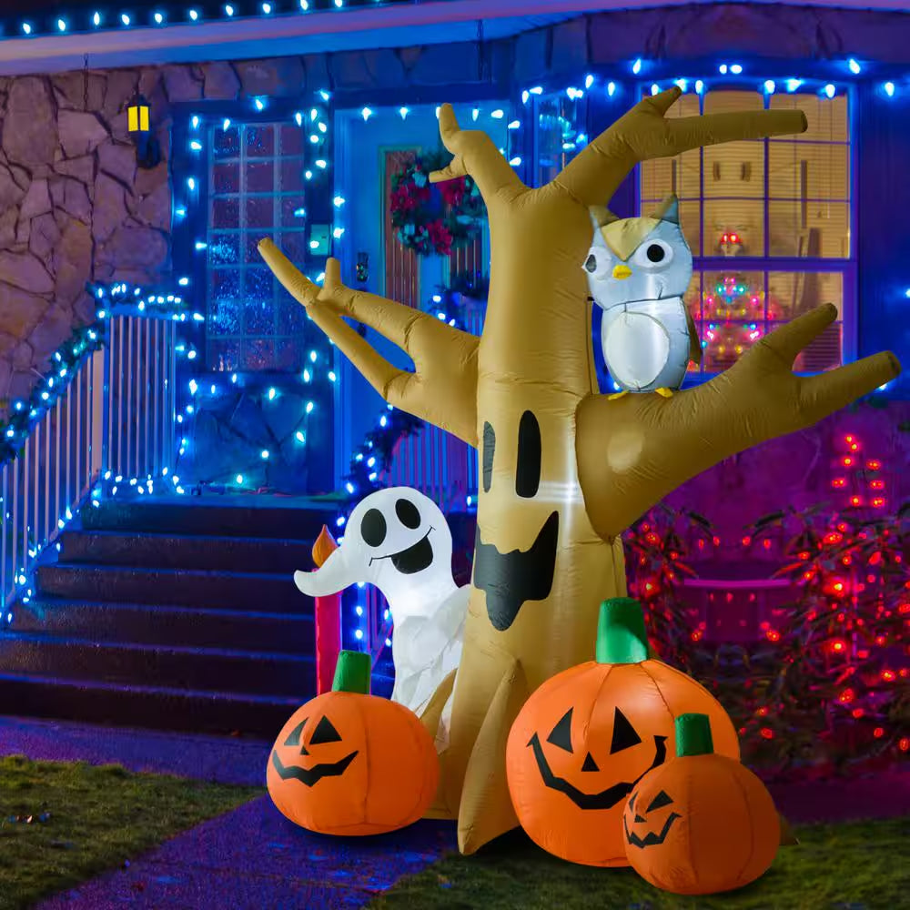 7.5 Ft. LED Haunted Tree with Owl, Ghost, and Pumpkins Halloween Inflatable