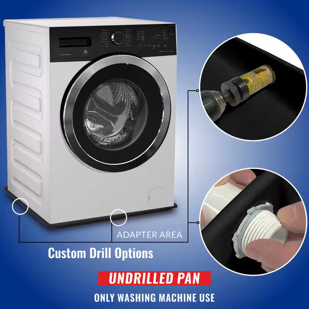 30 In. X 28 In. Plastic Washing Machine Drain Pan with Drainhose Adapter in Black
