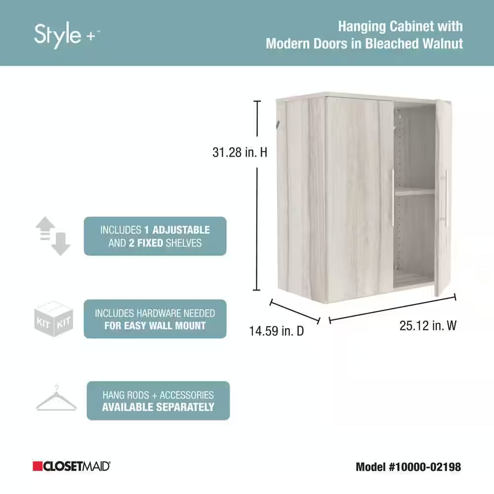 Style+ 14.59 In. D X 25.12 In. W X 31.28 In. H Bleached Walnut Laundry Room Floating Cabinet Kit with Modern Doors