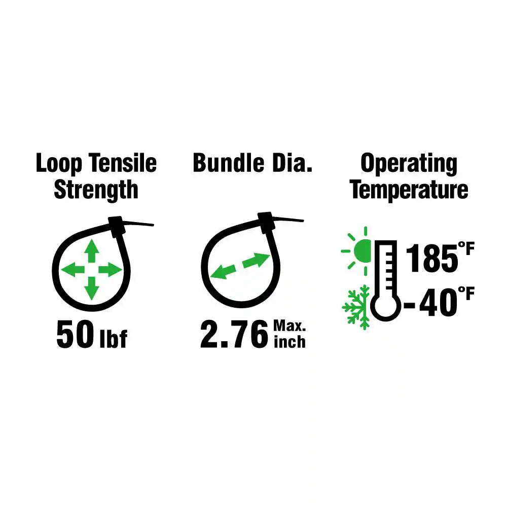11In Standard 50Lb Tensile Strength UL 21S Rated Cable Zip Ties 100 Pack Natural (White)