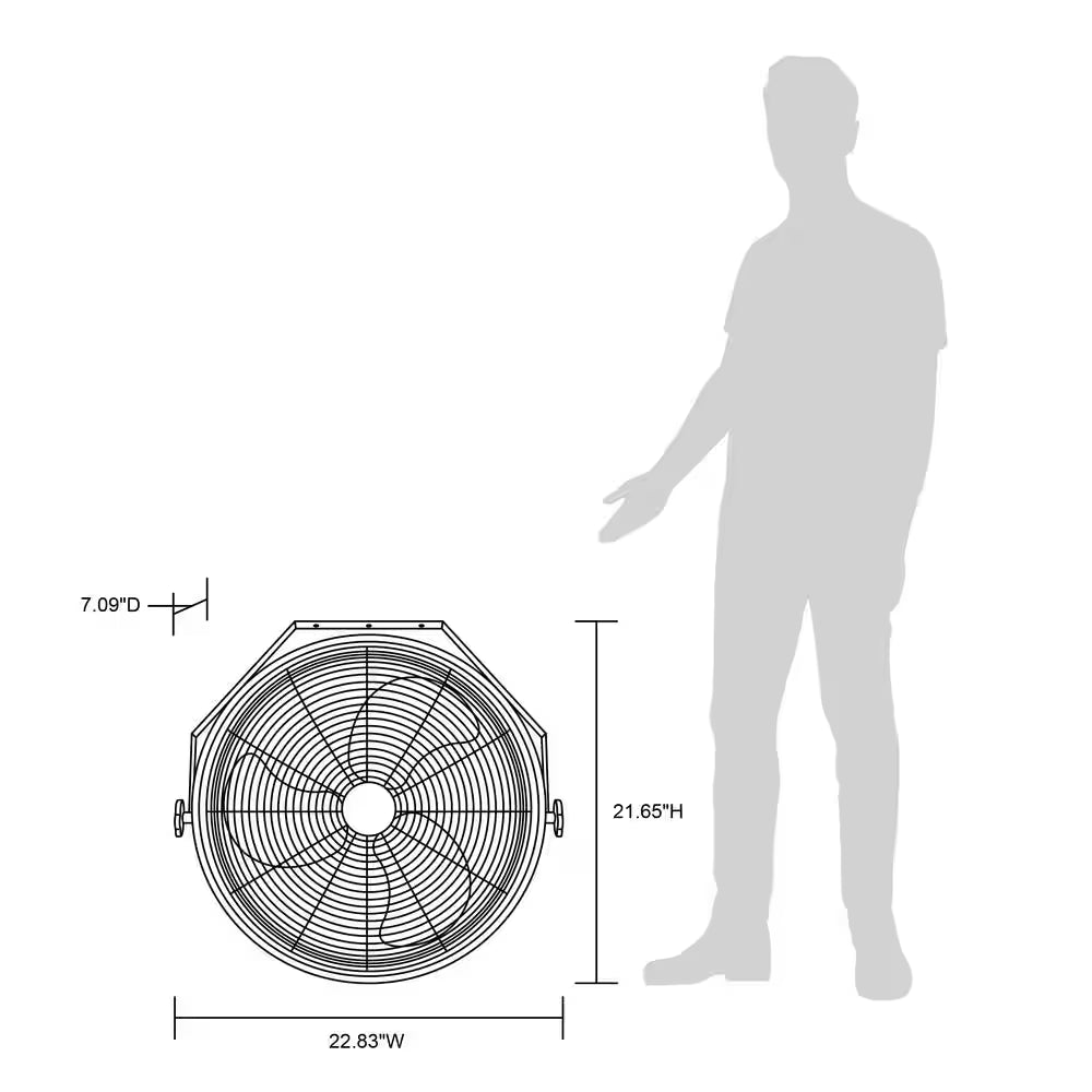 18 In. High Velocity Wall Mounted Fan with 3 Fan Speeds, Sealed Motor Housing and Ball Bearing Motor - Black