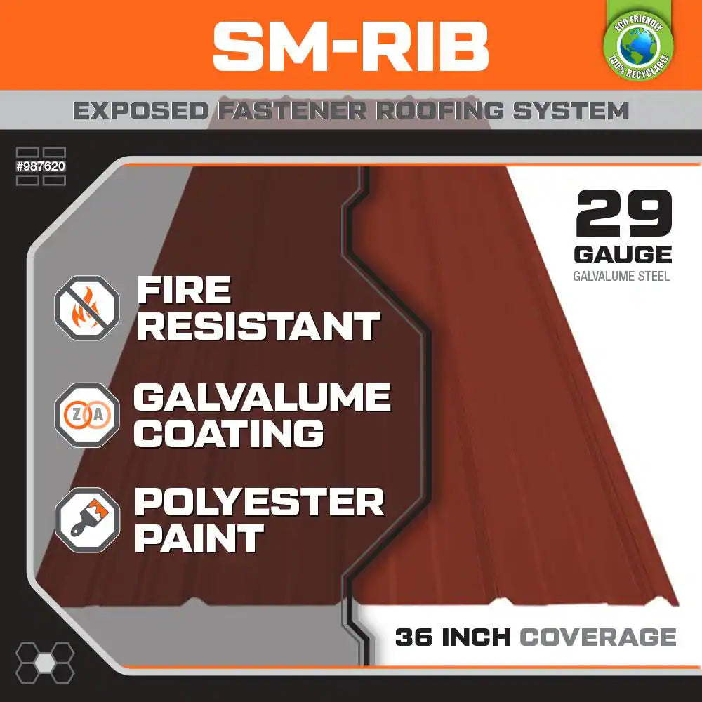 12 Ft. Sm-Rib Galvalume Steel 29-Gauge Roof/Siding Panel in Red