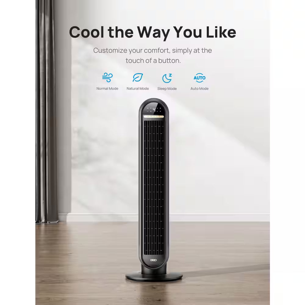 36 In. Tower Fan with Remote, 4 Speed, Quiet Portable Fan for Bedroom, 90° Oscillating, 8-Hour Timer in Black