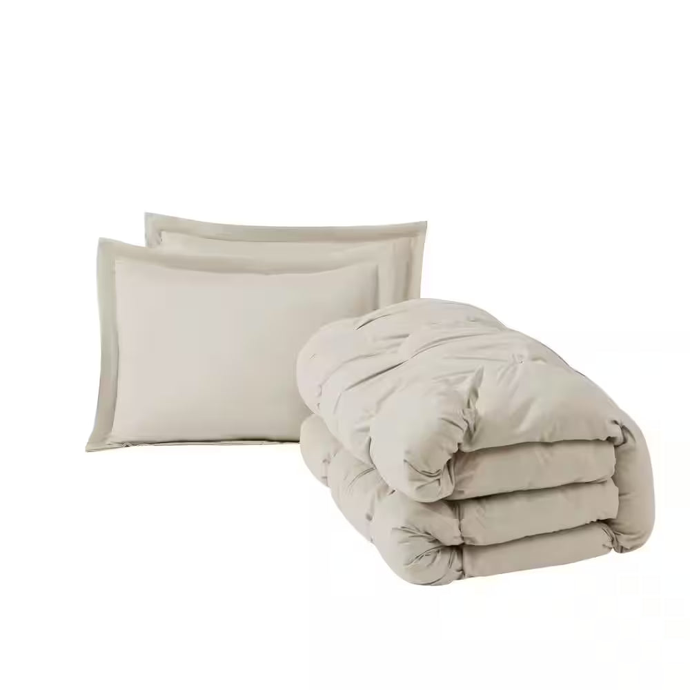 Cloud Puffer Beige Microfiber 3-Piece King Comforter Set