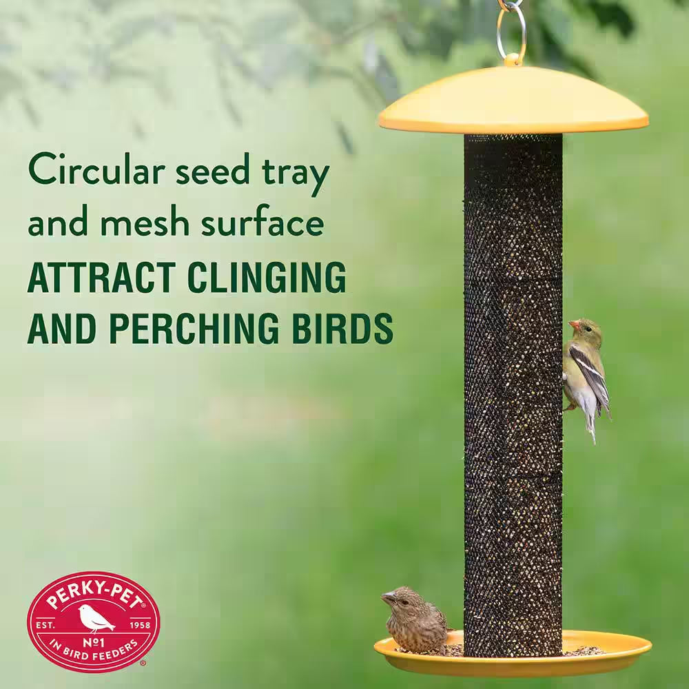 Straight Sided Yellow Metal Hanging Seed Feeder for Finch Bird-1.5 Lb. Capacity