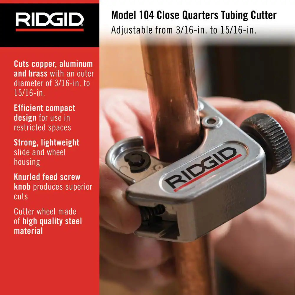 3/16 In. to 15/16 In. 104 Close Quarters Copper, Aluminum, Brass, and Plastic Tubing Cutter, Multi-Use Tubing Tool