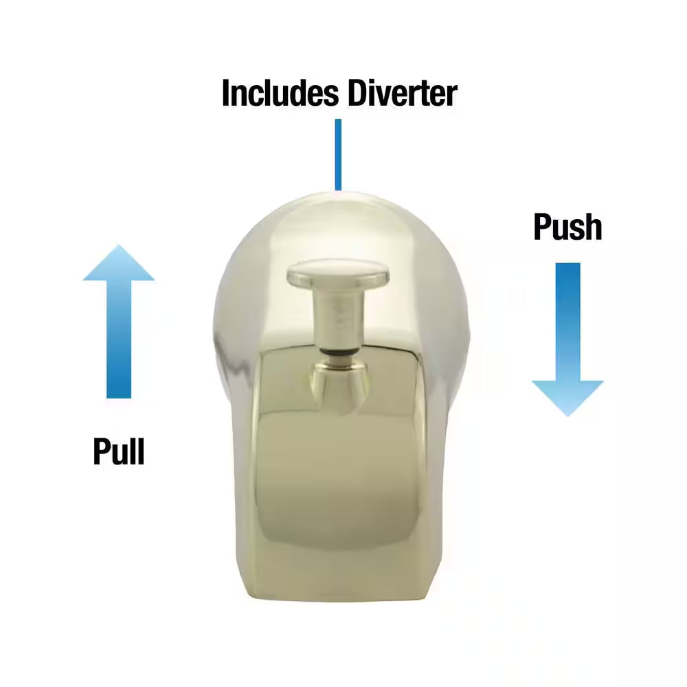 Diverter Tub Spout with Slip Fit and IPS Connection in Polished Brass