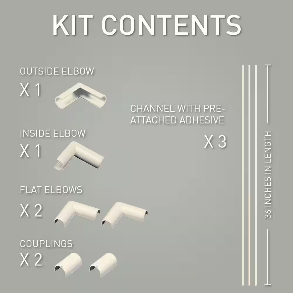 Wiremold Cordmate Cord Cover 9 Ft. Kit, Cord Hider for Home or Office, Holds 1 Cable, Ivory