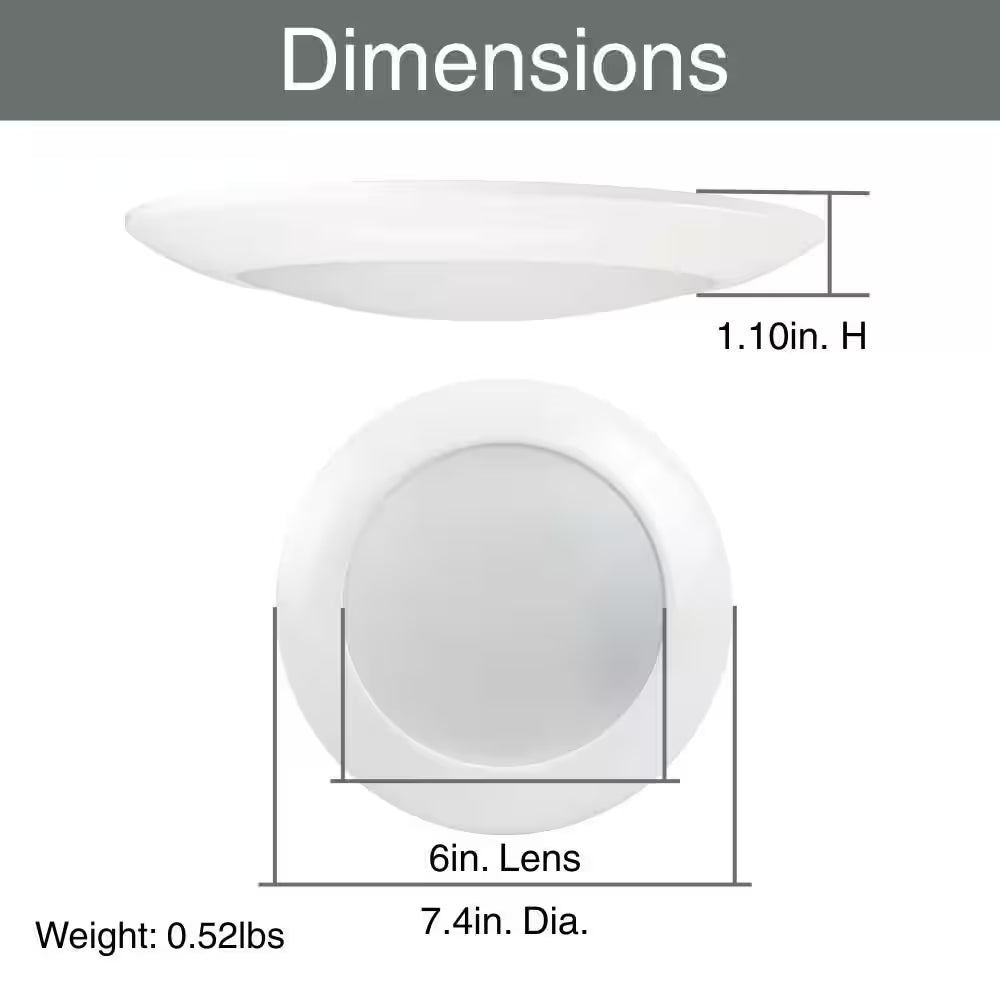 6-Pack 6 In. LED Surface Mount Downlight Flush Mount Disk Light Fixture, 600-900-1100 Lumens, Selectable CCT 2700K-5000K