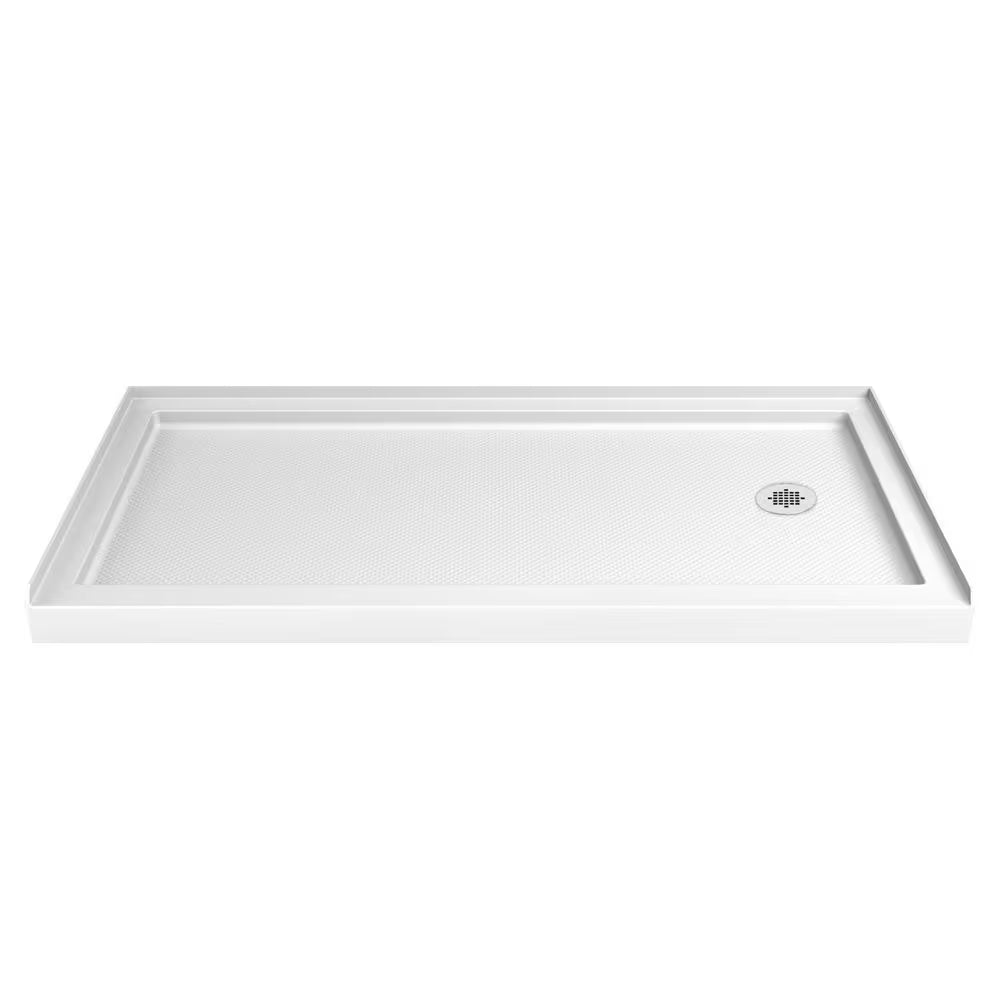 Slimline 60 In. X 32 In. Single Threshold Shower Pan Base in White with Right Hand Drain