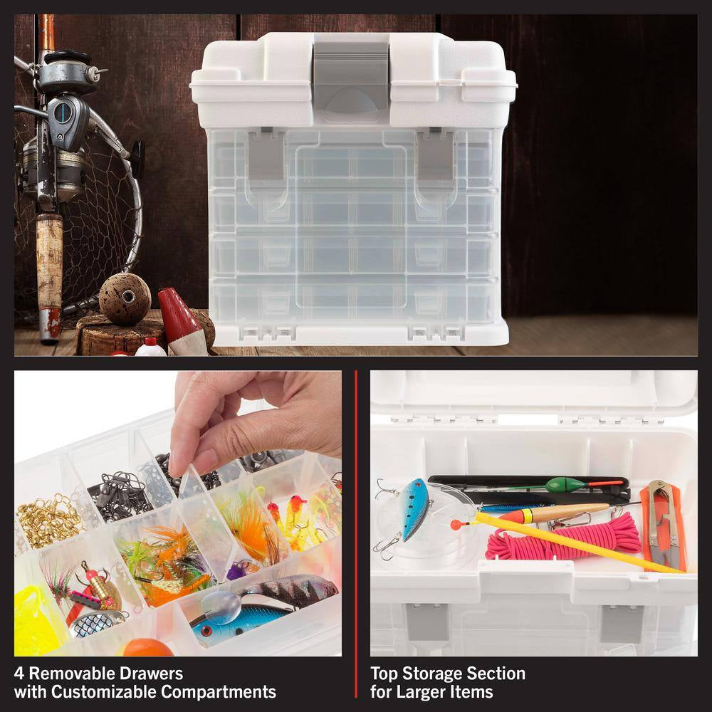 7 In. W - White Plastic 4 Drawer Tool Box for Hardware or Craft Supplies - Portable Tool Box